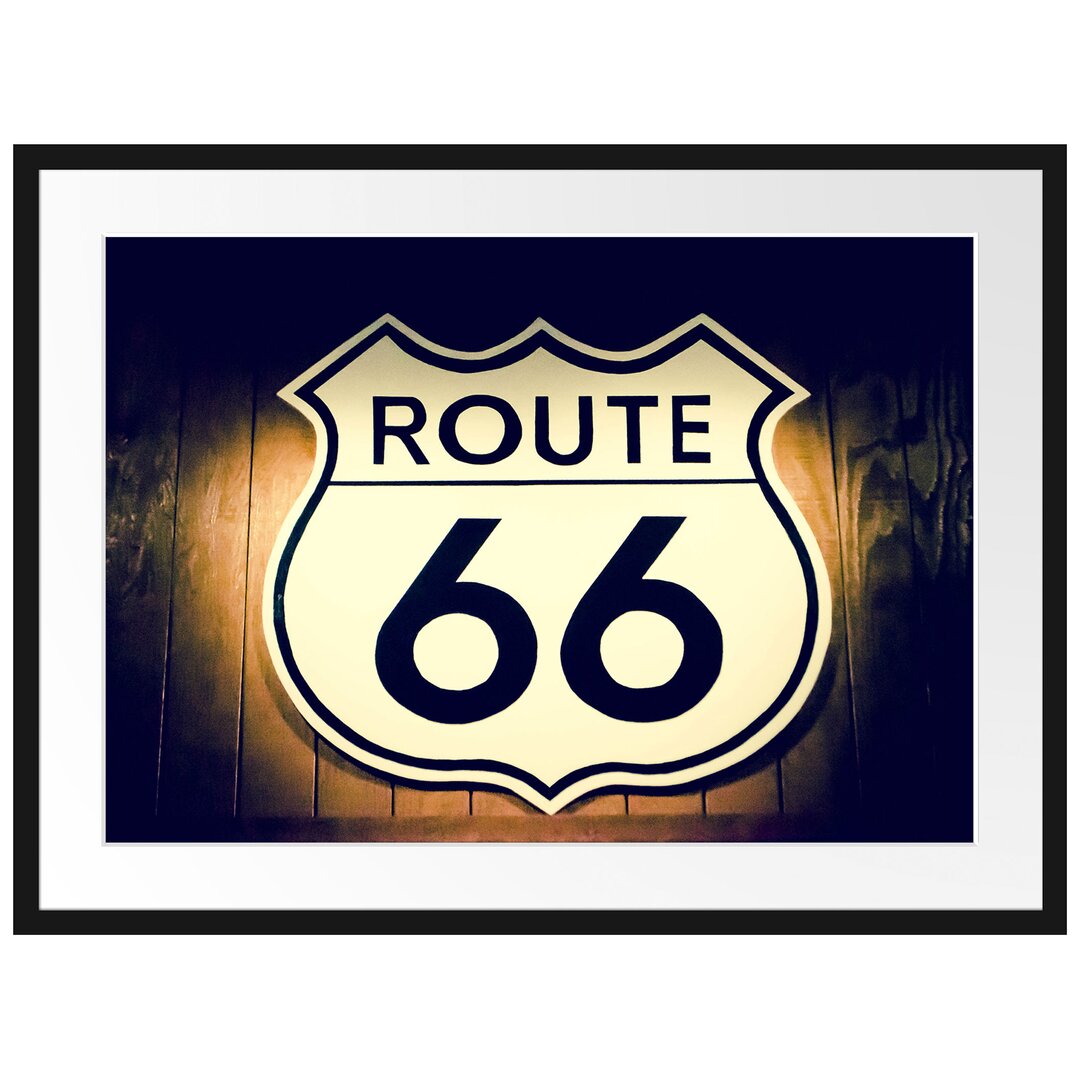 Modernes Route 66 Schild Gerahmter Fotokunstdruck