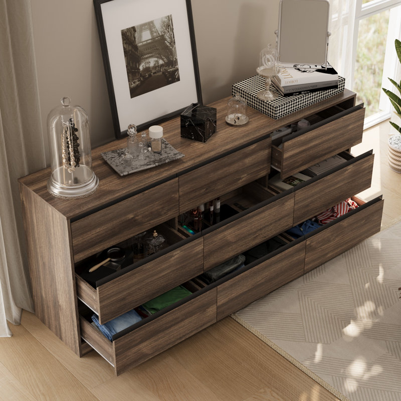 70.87w Dresser With 9 Drawers, Large Modern Chest Of Drawers With Deep Drawers, Brown