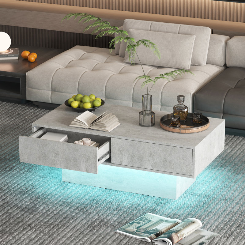 Daphne Pedestal LED Coffee Table with Pullout Storage, Coffee Table with 16 Colors LED Lights