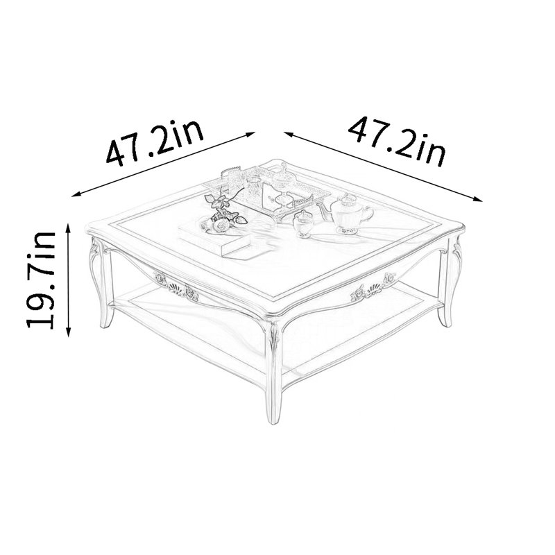 Table basse carrée légère de luxe sculptée