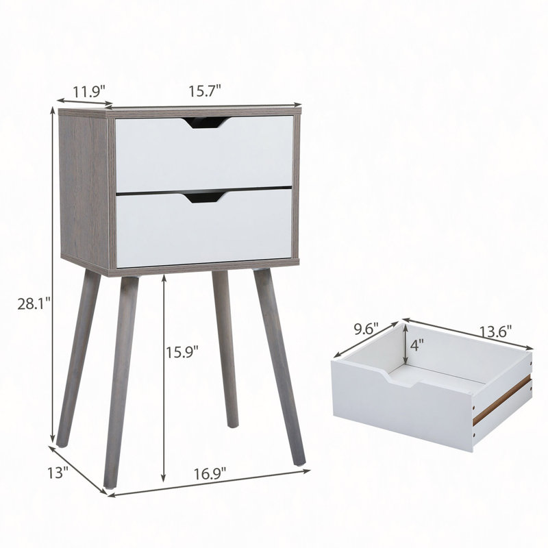 Table de chevet, ensemble de 2 tables de chevet avec rangement à deux tiroirs pour canapé de salon