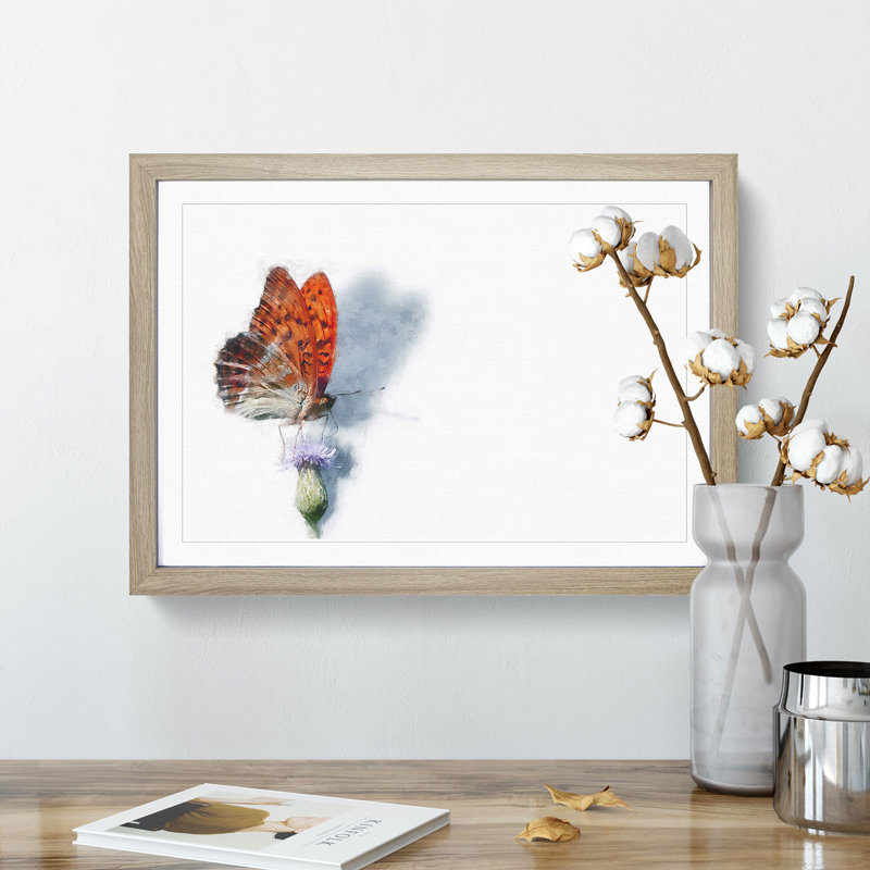 Orange Butterfly on a Thistle - Picture Frame Graphic Art Print, 45cm H x 63cm W x 2cm D, Oak Framed