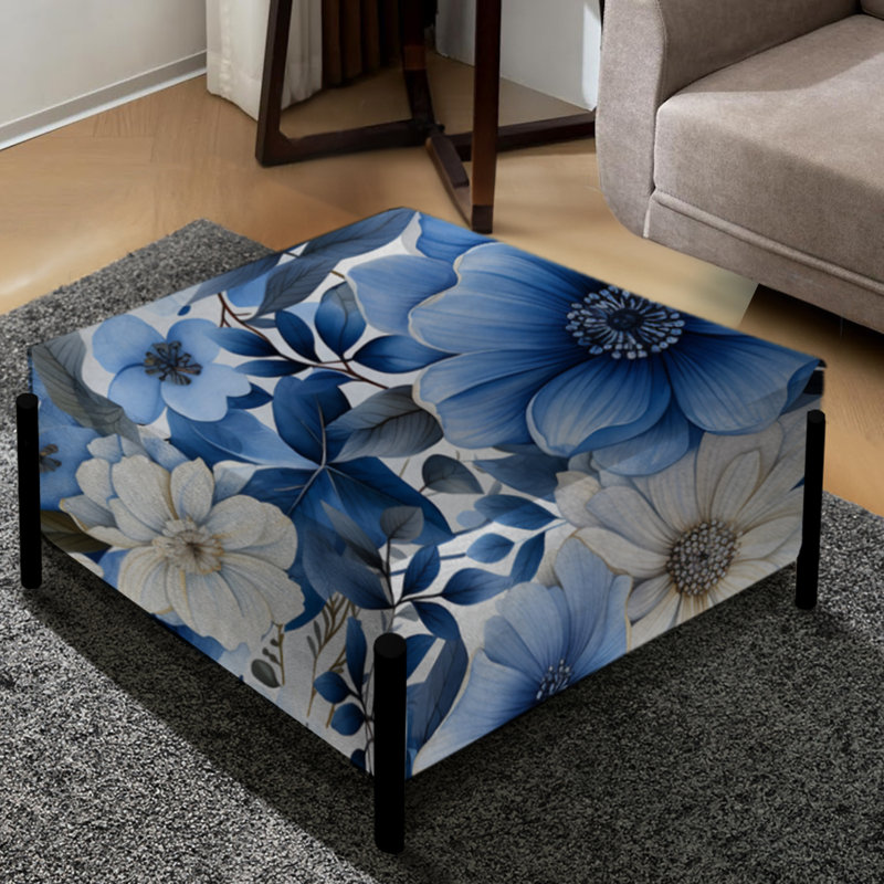 Motif floral excentrique aquarelle bleu - grand repose-pieds carré floral