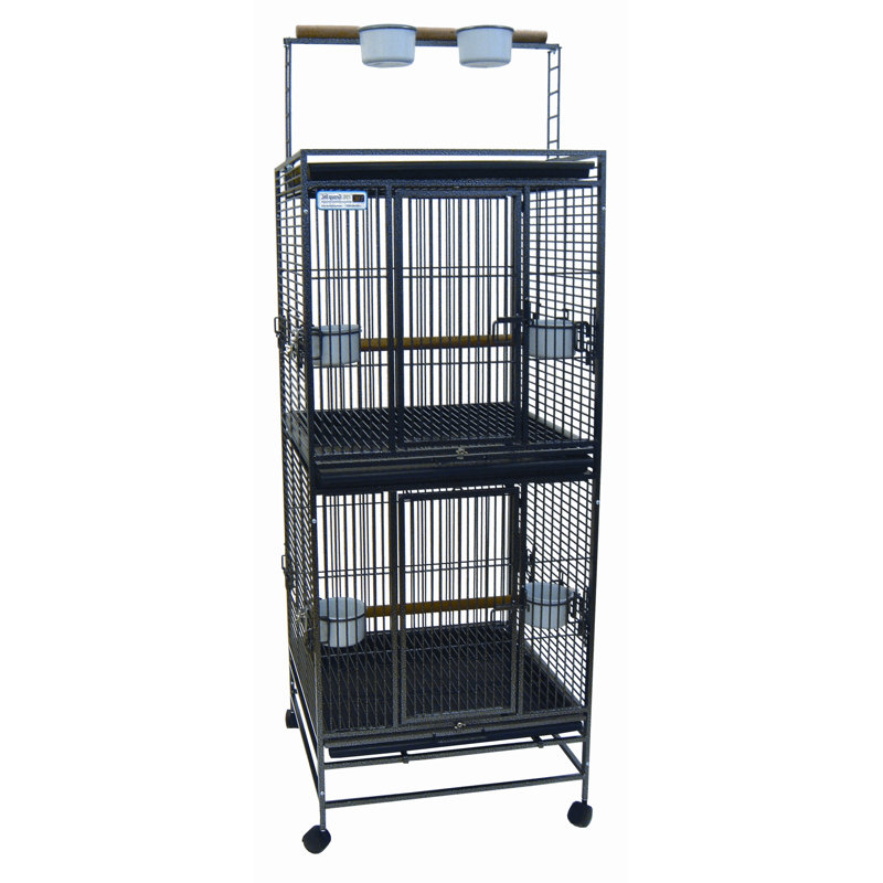 74'' Steel Play Top Travel Bird Cage with Wheels, Antique Silver