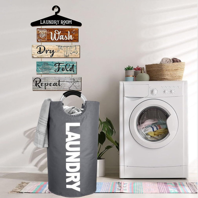 Fabric Laundry Basket with Handles, Grey