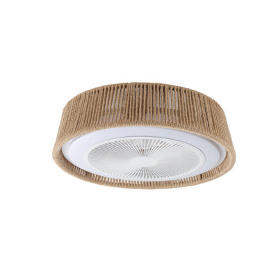 Ventilateur de plafond tressé bohémien 21 pouces avec télécommande silencieuse, température de couleur réglable - Ventilateur de plafond moderne en fer blanc pour le salon de la chambre à coucher