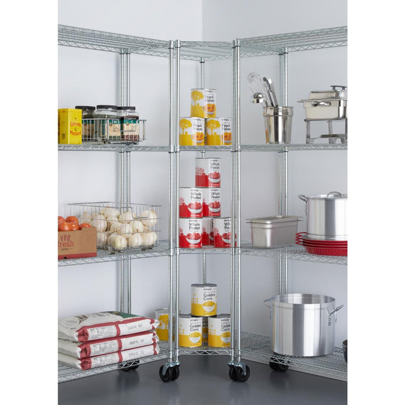 Adjustable Gray Steel 4-Tier Corner Shelving Unit with Wheels