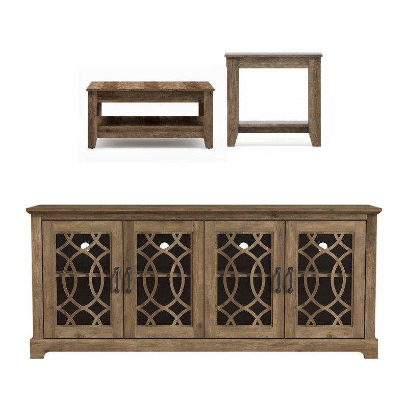 Weddel Basilico Transitional 3-Piece Living Room Furniture Set, Knotty Oak, Knotty Oak
