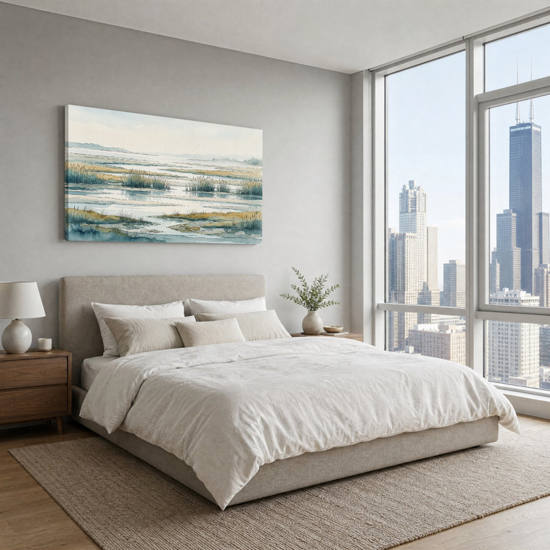 Art mural sur toile, roseaux et marais, 46“W x 24”H