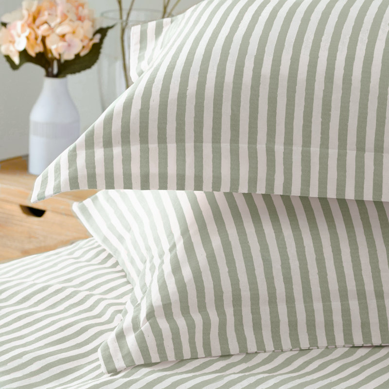 Hebden Mélange Stripe 100% Cotton Duvet Cover Set, Single Duvet Cover + 1 Standard Pillowcase, White/Green