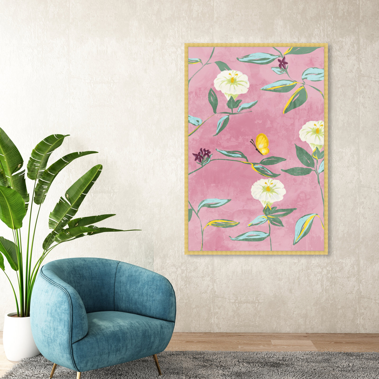 Floral Spring Tapestry Pattern Print, 56" H x 38" W, Gold
