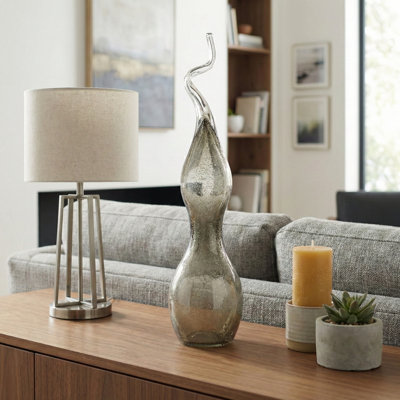 Modern Speckled Glass Statue Decorative Object for Home Decor - Sculptural Tabletop Accent for Living Room or Console Decoration - 24", Clear & Frost