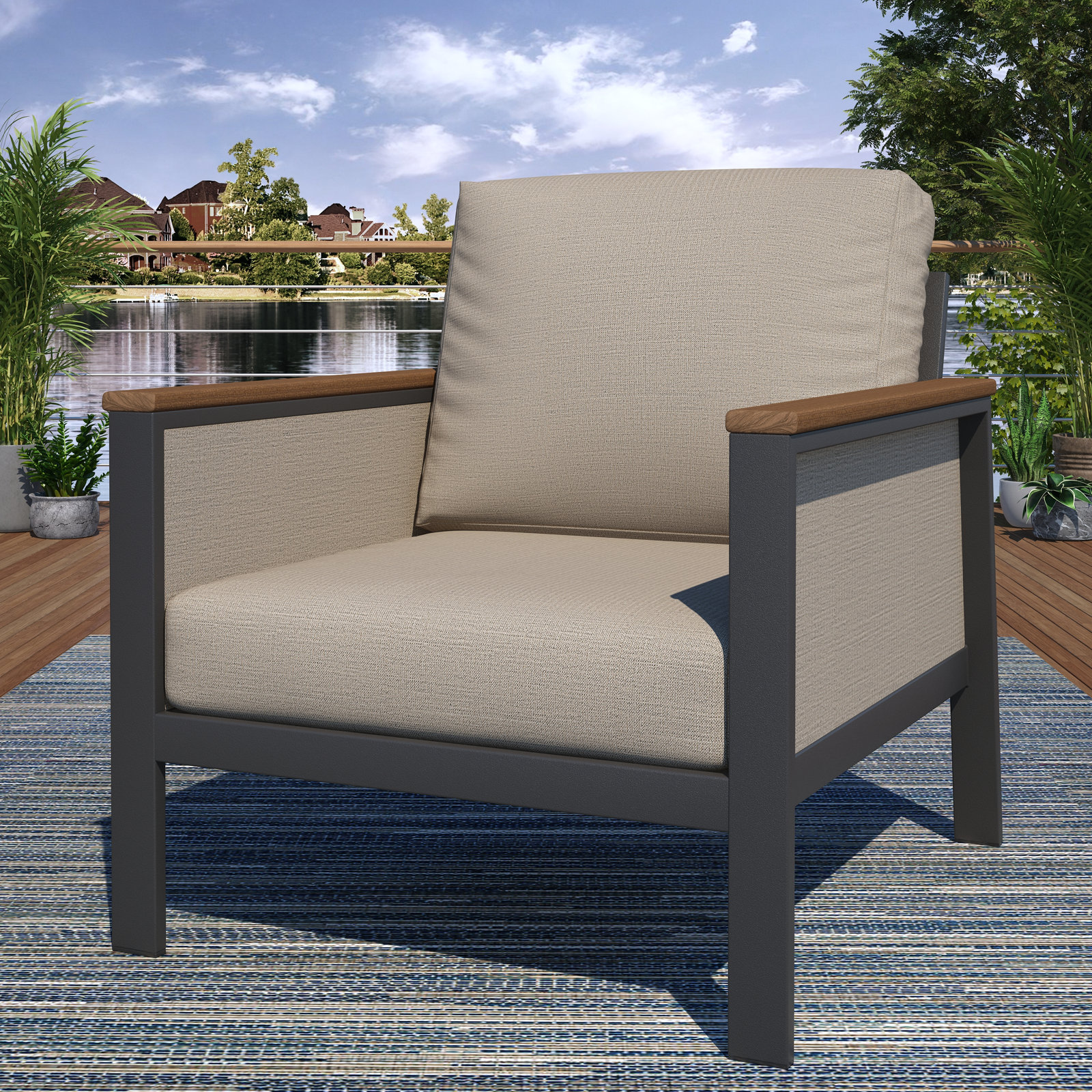Townsend Sunbrella® Patio Lounge Chair, Cast Silver, Brown/Cast SIlver