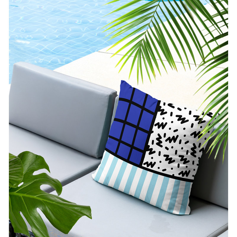 Oreiller carré réversible intérieur / extérieur Minka, Bleu marine, Carré 20 po