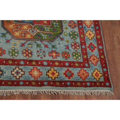 Blue Geometric Traditional Indian Area Rug 7x10