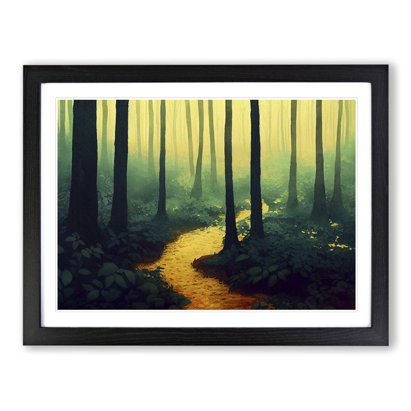 Imaginative Colourful Forest - Single Picture Frame Painting, 46cm H x 64cm W x 2cm D, Black