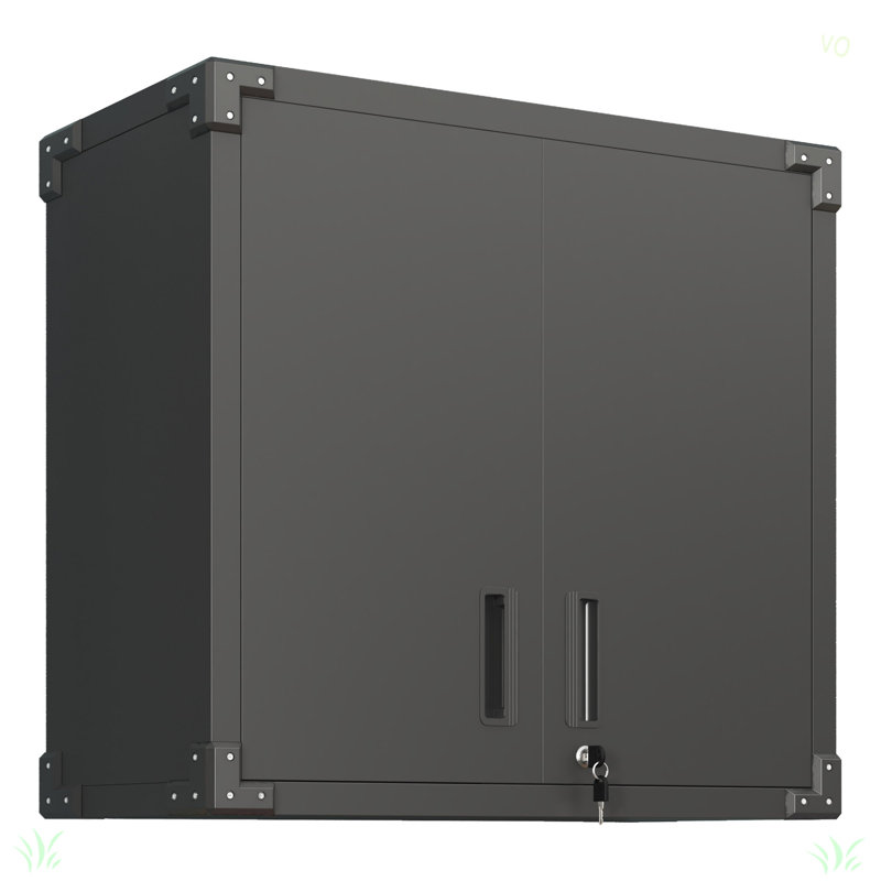 Armoire de rangement murale en métal avec porte verrouillable 1 tablette réglable 1 tiroir ouvert pour garage, entrepôt, assemblage requis