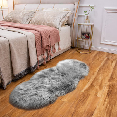 Tapis en fausse fourrure à poils longs en peau de mouton pour chambre d'enfant, chambre à coucher, salon gris