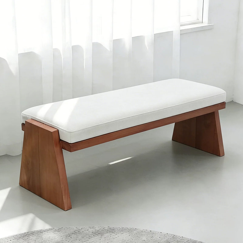 Banc rembourré blanc, H 17,72 po x L 55,12 po x P 17,72 po
