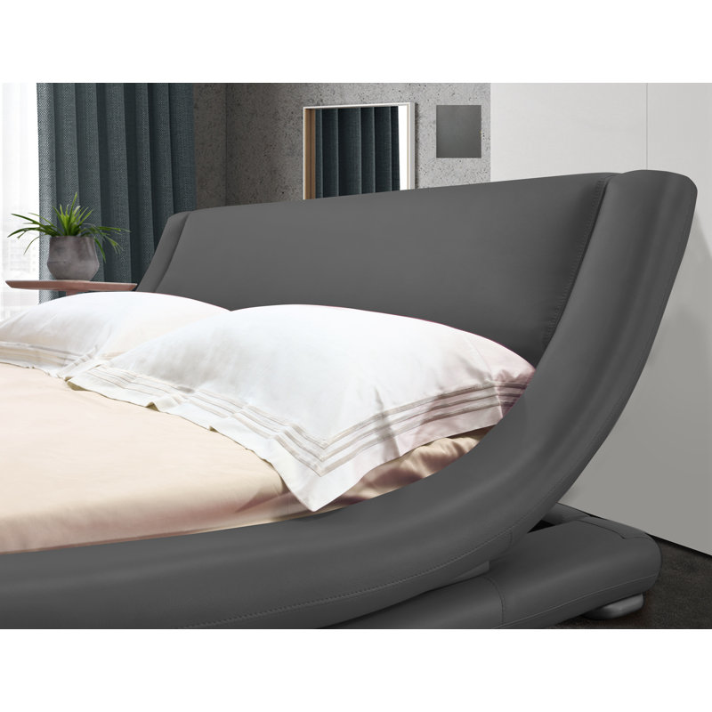 Lit plateforme tapissier à profil bas Albricus, Grand, Gris