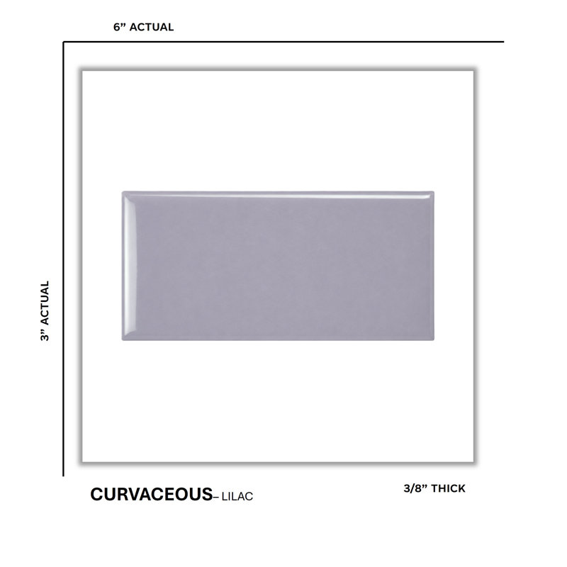 Curvaceous 3" x 6" Ceramic Wall Tile, Lilac