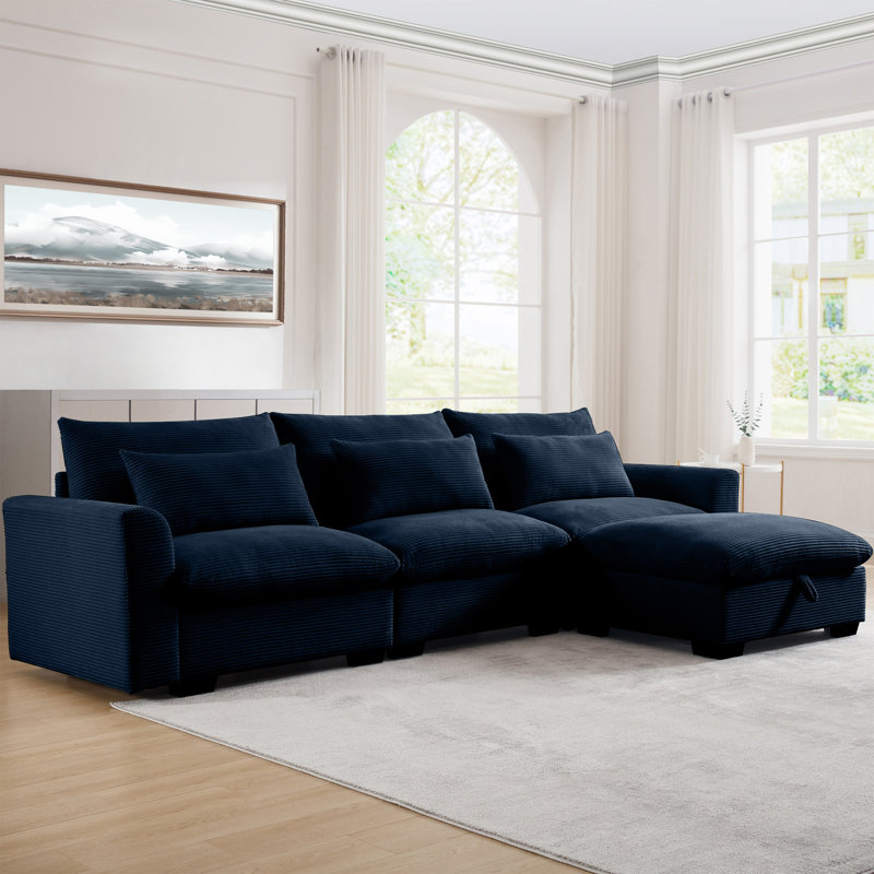 Karaka Corduroy Sectional, Navy Corduroy