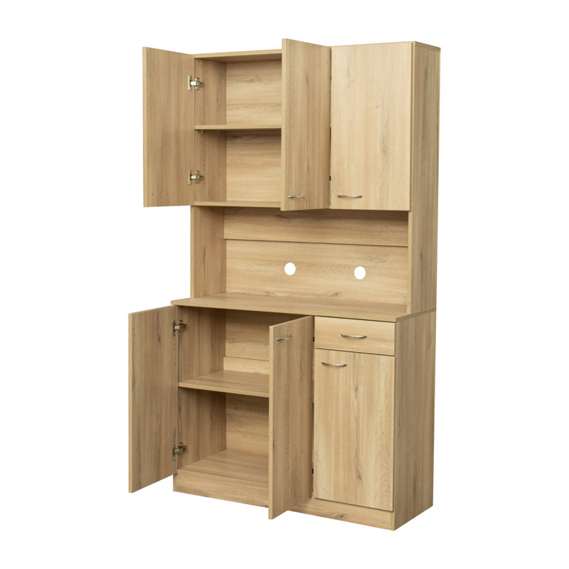 Armoire de cuisine 70,87 po de hauteur, avec 6 portes, 1 tablette ouverte et 1 tiroir pour la chambre à coucher, chêne rustique