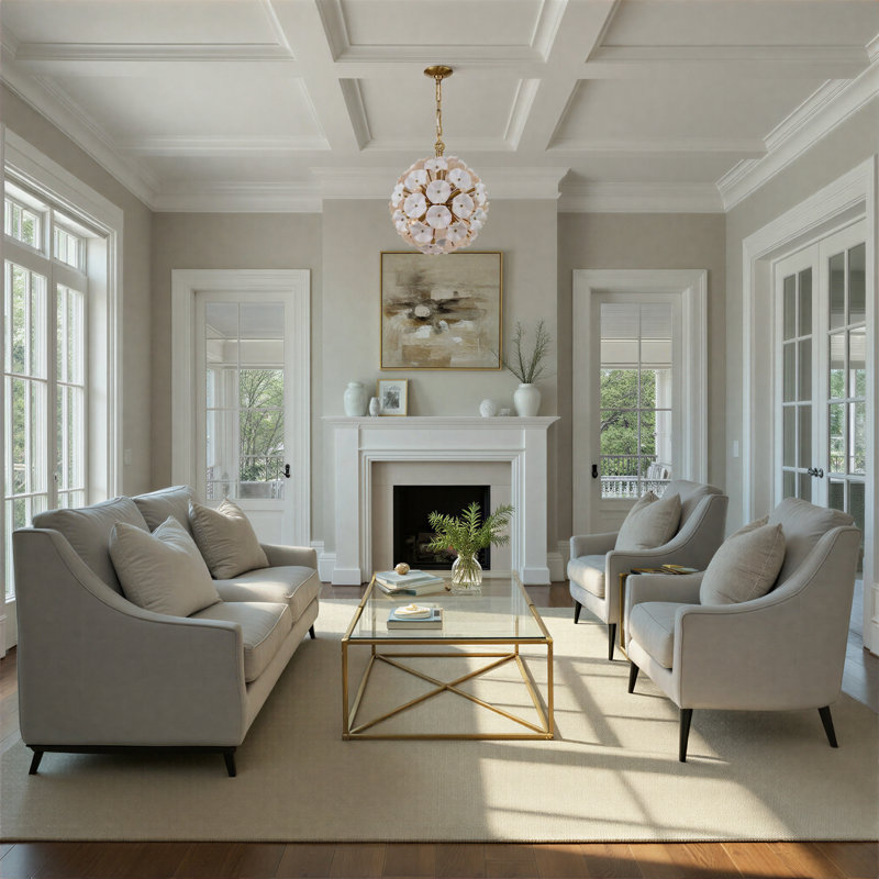 Lustre en laiton vieilli 18,25 po Seguis, H 21 po x l 18,5 po x P 18,5 po, Blanc