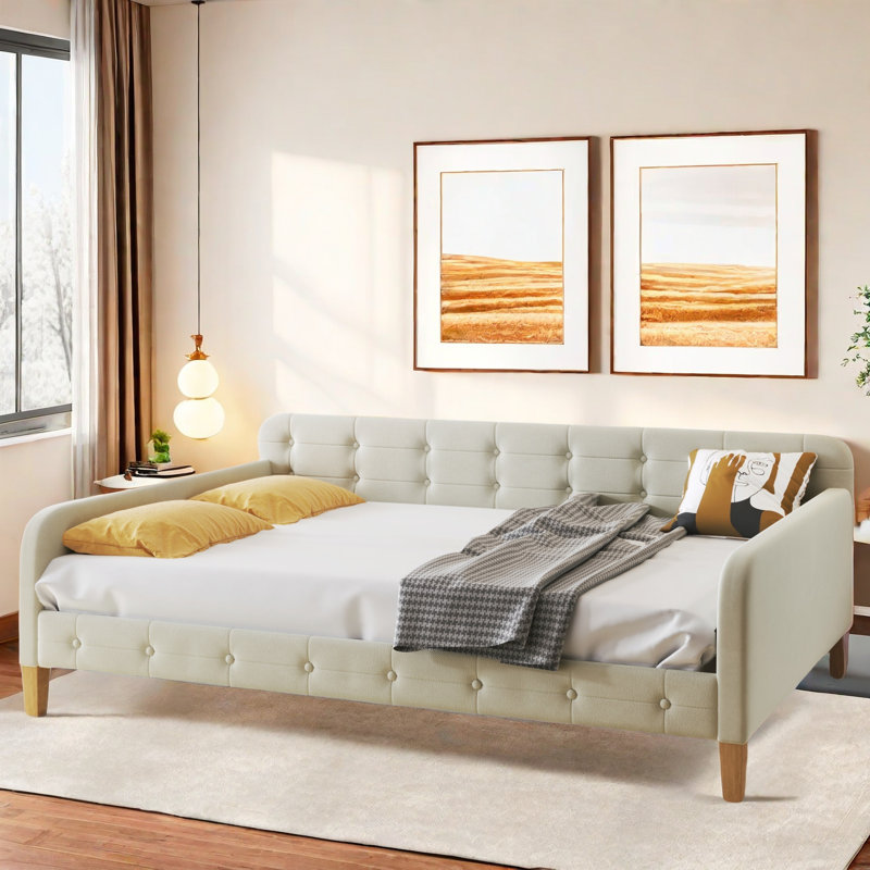 Lish Upholstered Daybed with 4 Support Legs, Full/Double, Beige
