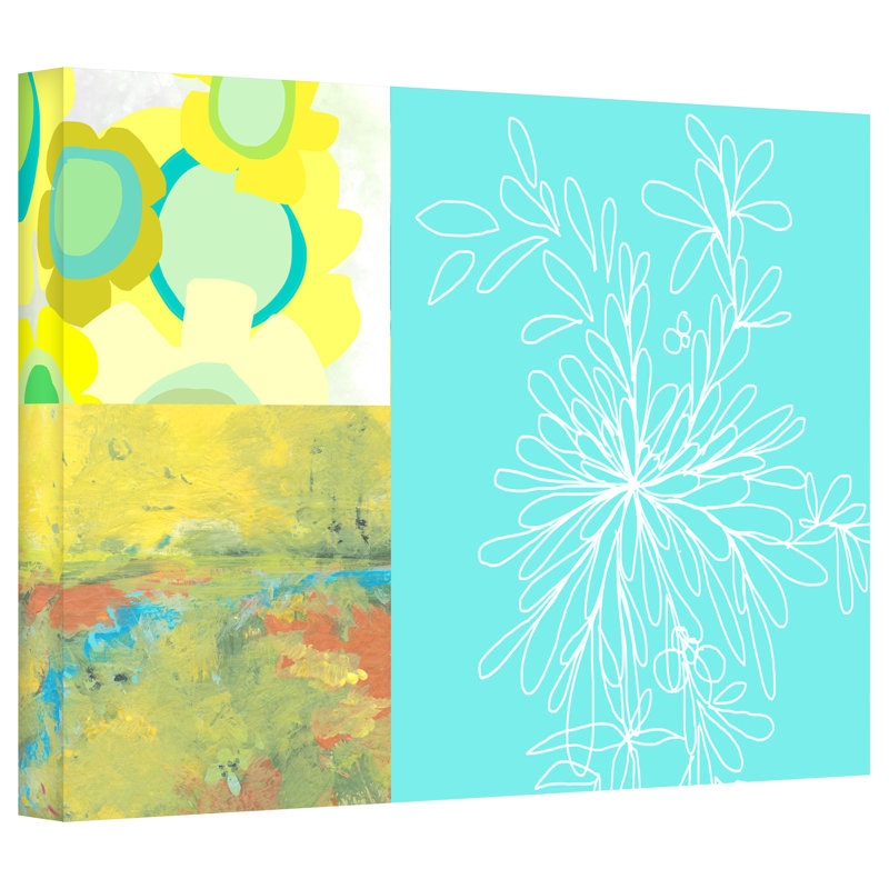 Abstract Motivational Quote Collage Canvas Art in Yellow and Teal