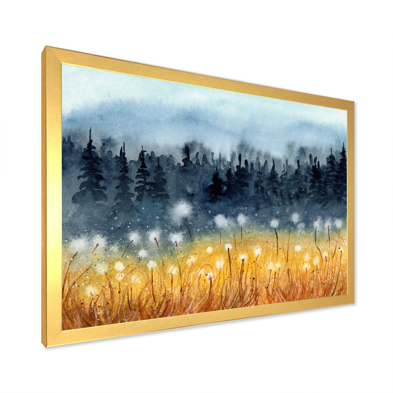 Paysage avec un champ de blé jaune - reproduction sur toile, Cadre doré, H 34 po x l 44 po