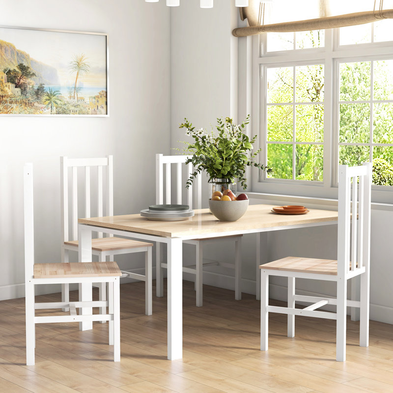 4 chaises de salle à manger, dossier à lattes blanches - pin, capacité de poids de 264 lb, polyvalente pour de multiples occasions, assise peu encombrante en bois de pin sans accoudoirs, espace de vie idéal