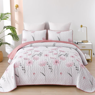 2 Pieces Floral Quilt Set Lightweight Farmhouse Style Coverlet Sets For All Season