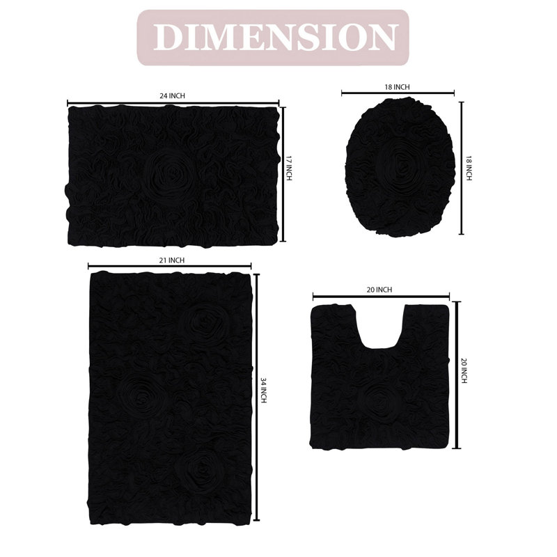 Alamanno 4 Piece Bath Rug Set, Black
