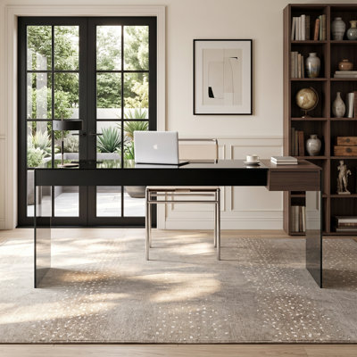 Bureau moderne rectangulaire de 180 cm (70,86 po), plateau et base en verre transparent, idéal pour la maison ou le bureau à domicile.