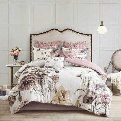 Édredon très grand - 8 pièces en coton imprimé avec un décor de chambre à coucher romantique, motif floral élégant