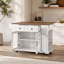 Îlot de cuisine mobile de 54 po avec porte vitrée, prise de courant et tablettes ouvertes, chariot de cuisine roulant avec porte-serviettes, support à épices et porte-couteaux, table de préparation fonctionnelle pour la cuisine, la salle à manger-2083051964