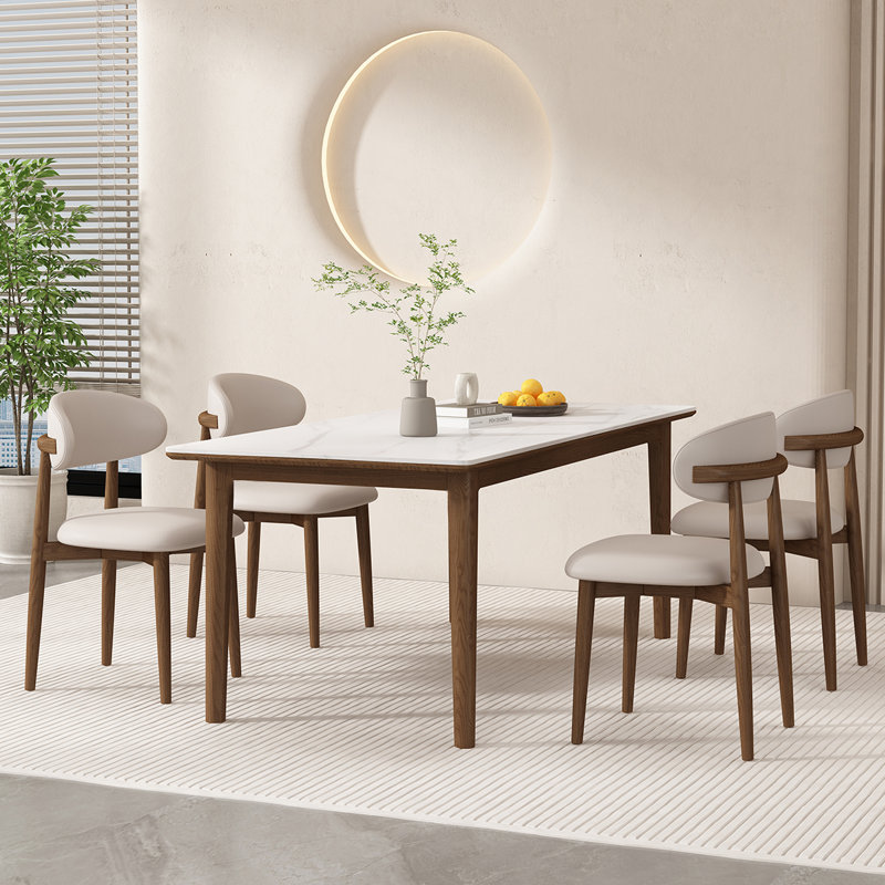 4 - Person White Rectangular Solid Wood Sintered Stone Tabletop Dining Table Set, 29.53" H x 27.56" L x 54.72" W