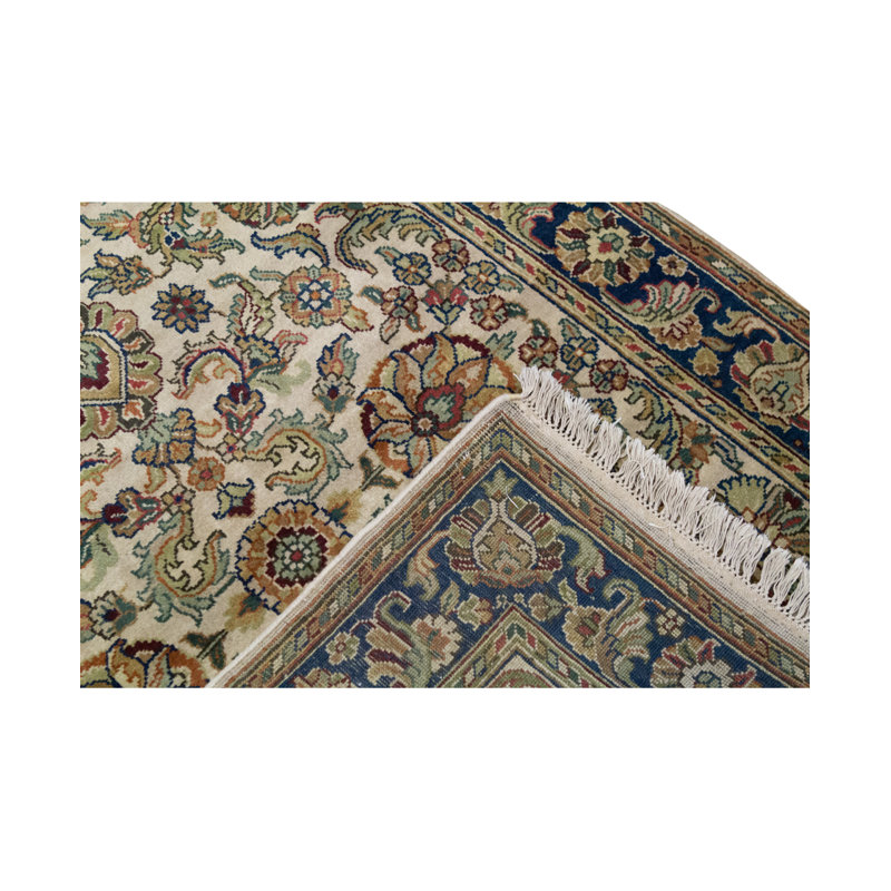 Tapis ivoire et bleu noué à la main de haute qualité