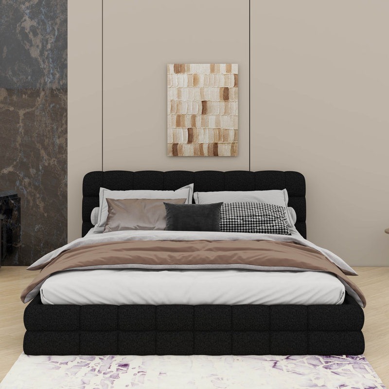 Grand lit plateforme tapissier, Noir