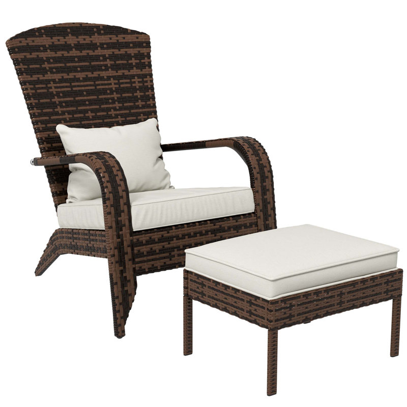 Outsunny Patio Wicker Adirondack Chair With Ottoman, Comfortable High-Back Seating For Outdoor Relaxation And Versatile Use In Garden, Deck, And Backyard