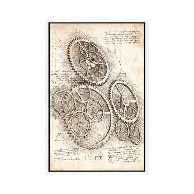 Cogs And Gears by Cornel Vlad - Print on Canvas, 101.6cm H x 20.32cm W x 3.81cm D, White Framed Canvas