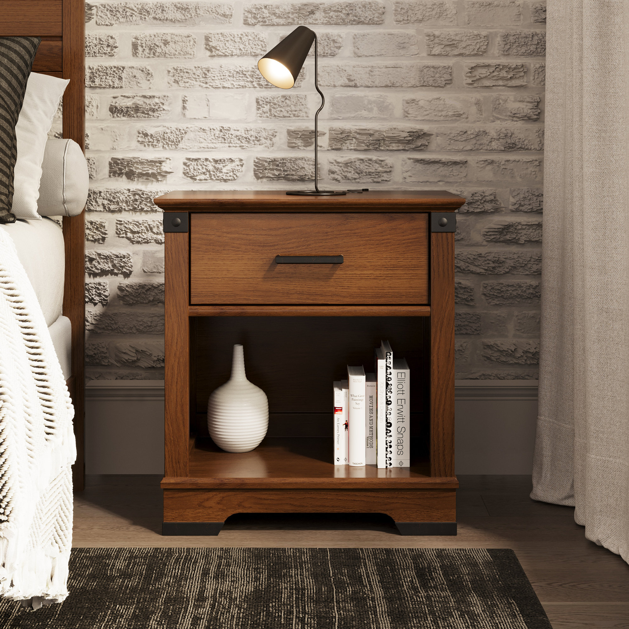 The Craftsmen - Barn Wood Style Bedside Table / End Table - Handmade in USA  - Without Drawer / Beach Wood