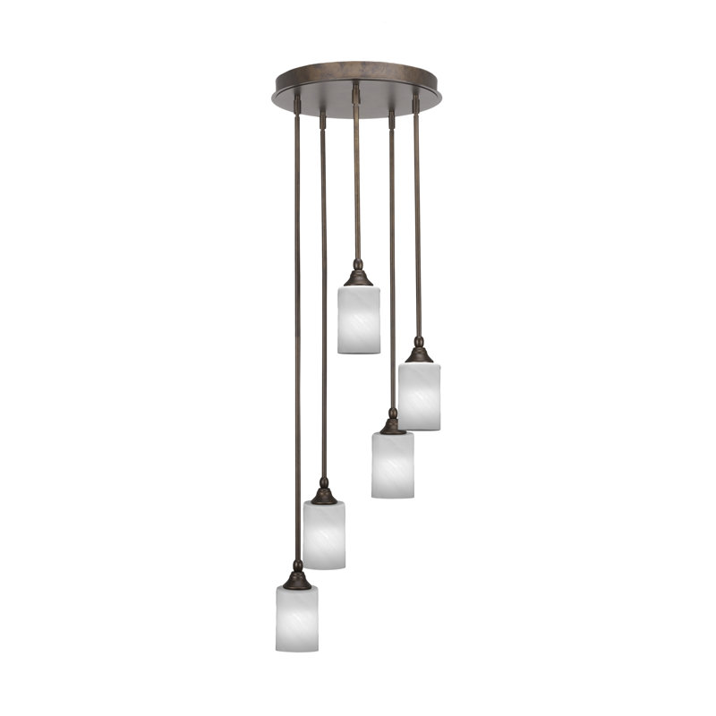 Luminaire suspendu suspendu en grappe à 5 lumières Candis avec verre blanc de 4 po Candis, Bronze