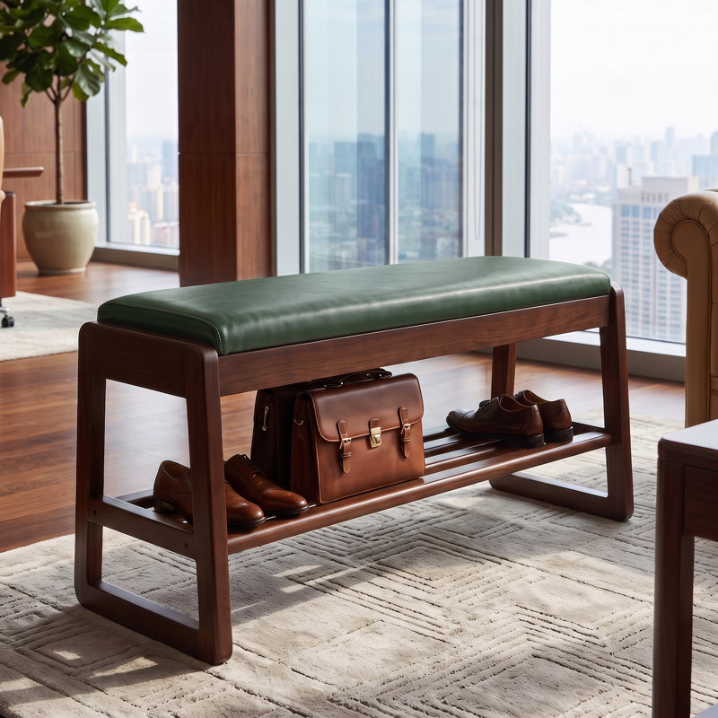 Banc de réception 32 pouces à 2 niveaux avec siège rembourré et tablette de rangement, Vert