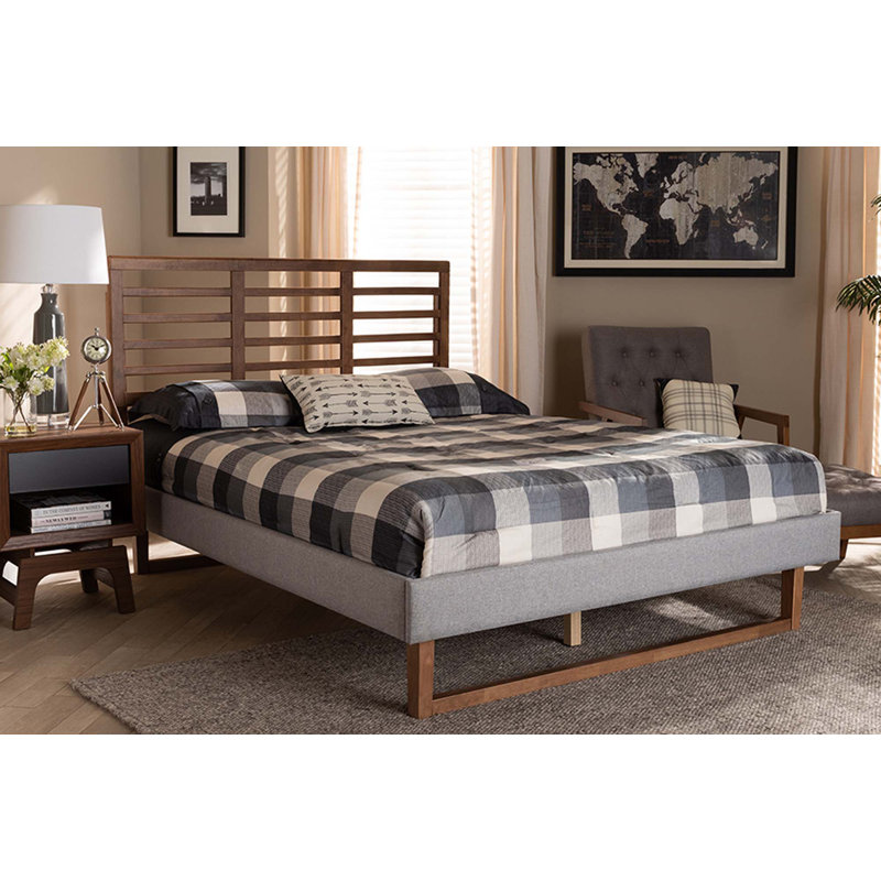 Conal Platform Bed, King, Light Gray/Ash walnut