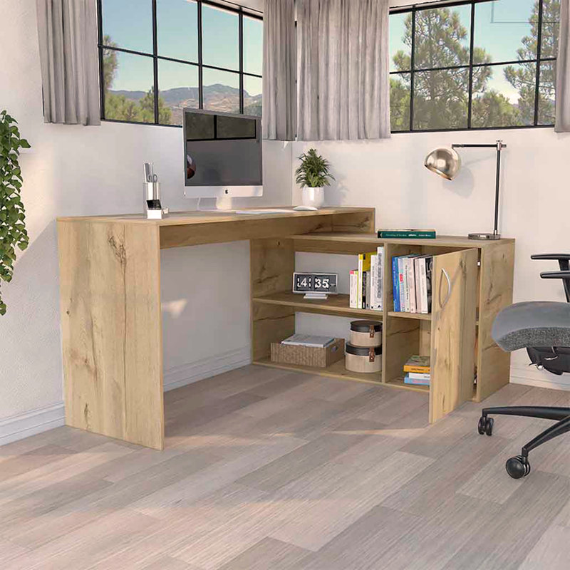 Axis Modern L-Shaped Computer Desk with Open & Closed Storage