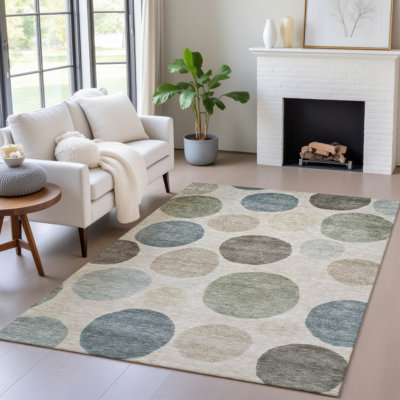 Machine Washable Indoor/Outdoor Xhevrie Khaki Rug
