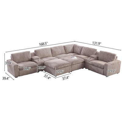Annistyn 168.5" W 10-Piece Corduroy Power Reclining Sectional with Storage