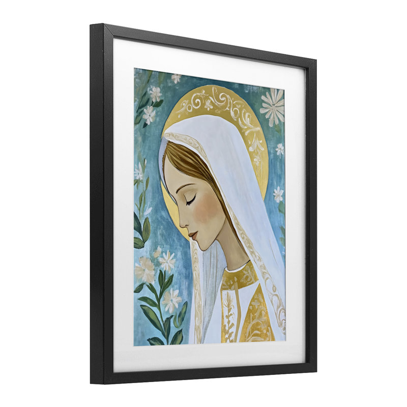 «Blessed Mary Portrait», reproduction encadrée sous verre, design par Franklyn Gregory, H 21 po x l 17 po, Cadre noir minuit